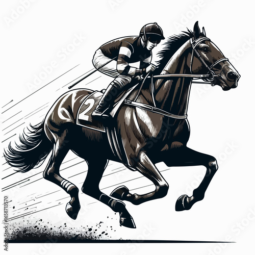 horse racing illustration vector plain white background