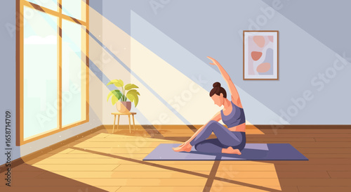 Serene Morning Yoga Session With Natural Sunlight At Home