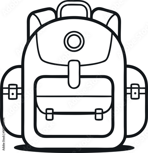 Vector art of simple black and white outline of a backpack, suitable for school or travel