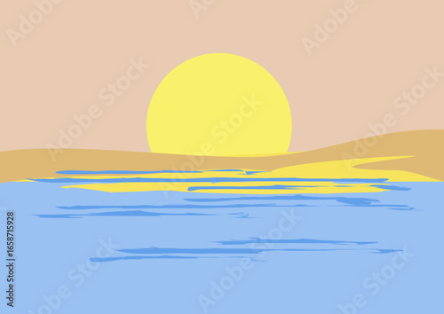 summer landscape with sun vector illustration
