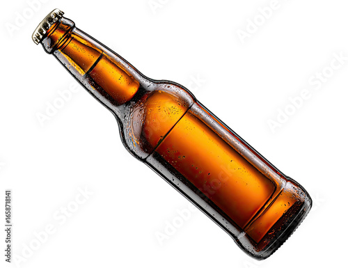 Amber beer bottle, angled view