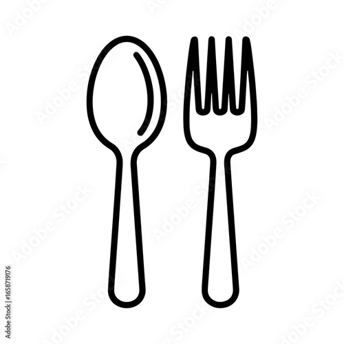 The spoon and fork icon, symbolizing the utensils used for cooking and eating, is an ideal graphic for use on various cooking blogs or e-commerce sites.