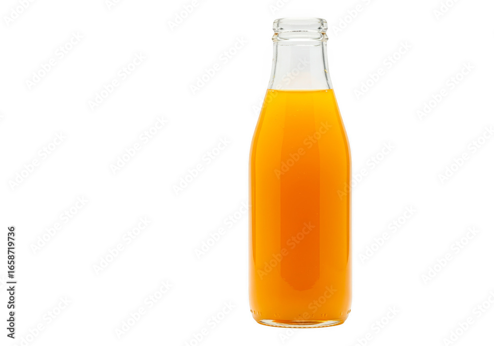 Glass bottle filled with fresh orange juice isolated on transparent background Glass bottle filled with fresh orange juice isolated on transparent background
