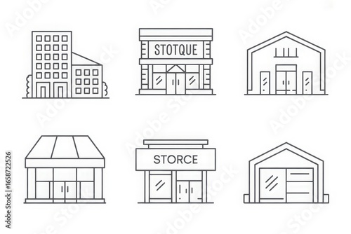 Diverse collection of hand drawn building outlines