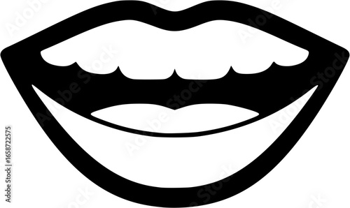 Smiling Mouth Illustration Black and White Vector Graphic