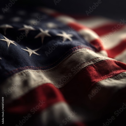 Close-Up of Wrinkled American Flag
