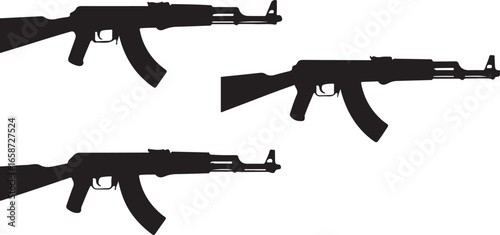 AK47 Rifle Silhouette Vector Set – Military Gun Icon Collection