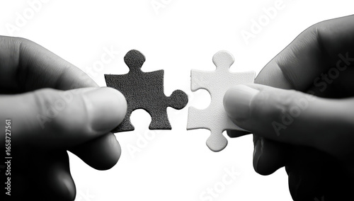 Two hands hold puzzle pieces fitting together