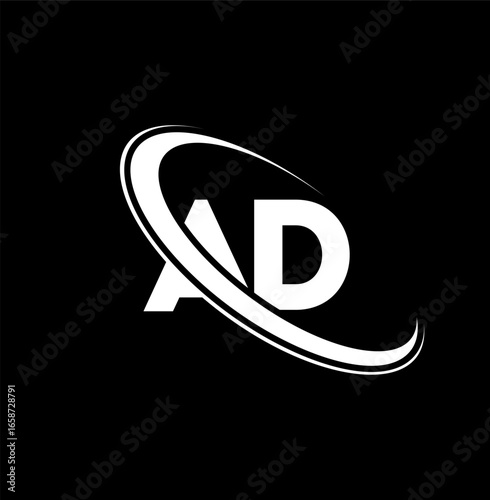 AD logo. A D design. White AD letter. AD/A D letter logo design. Initial letter AD linked circle uppercase monogram logo.