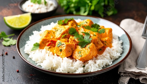 Thai style salmon curry with coconut rice