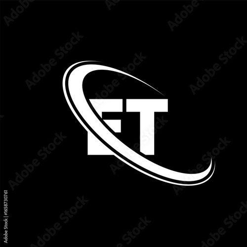 ET logo. E T design. White ET letter. ET/E T letter logo design. Initial letter ET linked circle uppercase monogram logo.