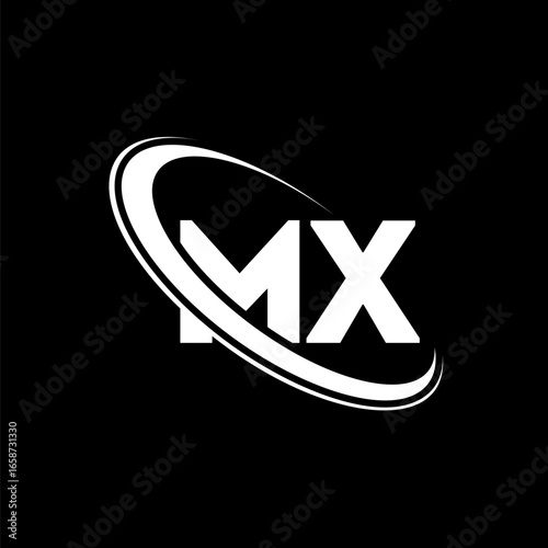 MX logo. M X design. White MX letter. MX/M X letter logo design. Initial letter MX linked circle uppercase monogram logo.