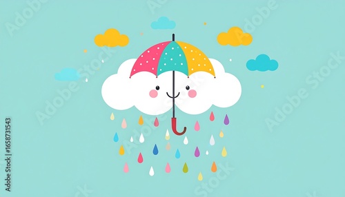 Cute cloud with umbrella and rain