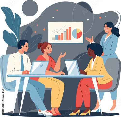 A whimsical illustration depicting a diverse group of cats in a boardroom setting symbolizing inclusivity and representation in corporate leadership created in vibrant CMYK colors