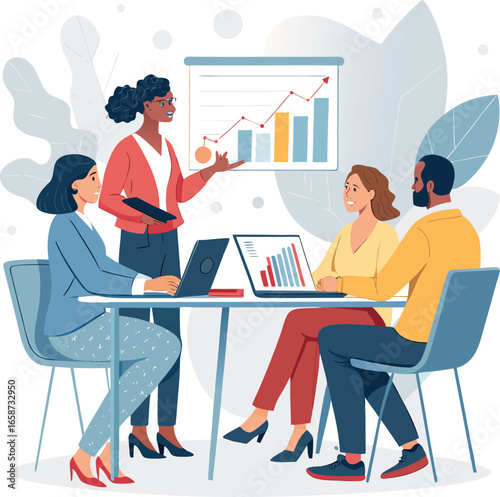 Cat Illustration Depicting Diversity in the Boardroom Possibly Showing Feline Executives in a Meeting Emphasizing Business and Inclusion Concepts with a Whimsical Touch