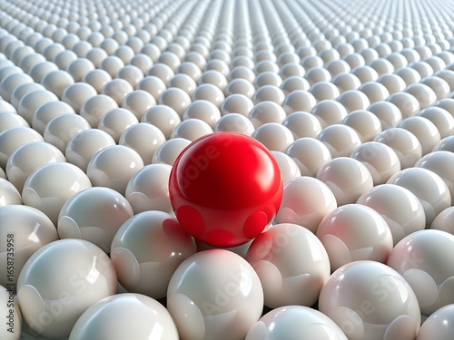 A red sphere stands out among white spheres, emphasizing uniqueness and leadership