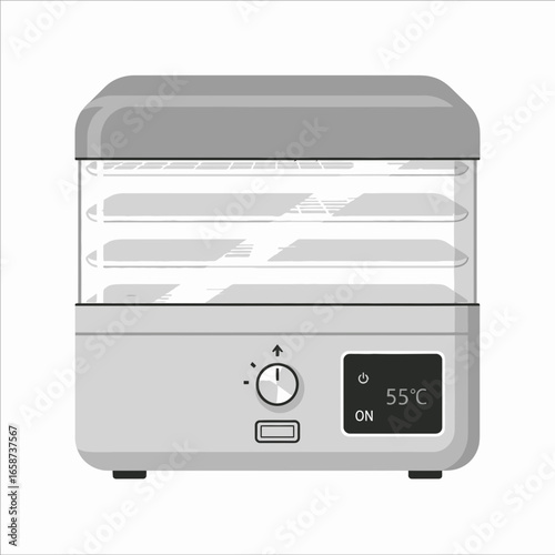White and gray food dehydrator with multiple trays and digital display.