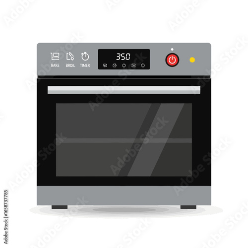 Modern kitchen oven with digital display and controls.