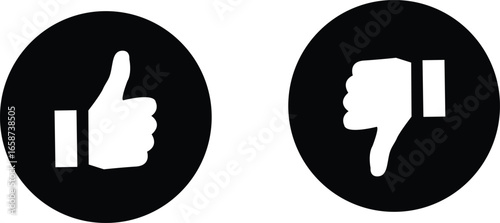 thumb up and thumb down Icon silhouette in circle two gesturing hands  thumb like and dislike symbol, vector illustration