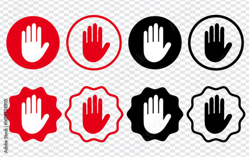 A Stop Work Authority icon featuring a hand on a red shape, A red "stop work" hand icon,High resolution vector icon, Best design 2025