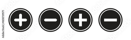 plus and minus button icon set in circle design