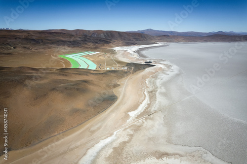 Lithium mining operations at Salar del Hombre Muerto, Catamarca, Argentina, showing evaporation ponds and industrial infrastructure in a high altitude salt flat central to the global energy transition