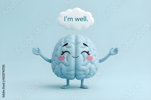 A healthy, happy brain in a solid background.mental health day concept.	