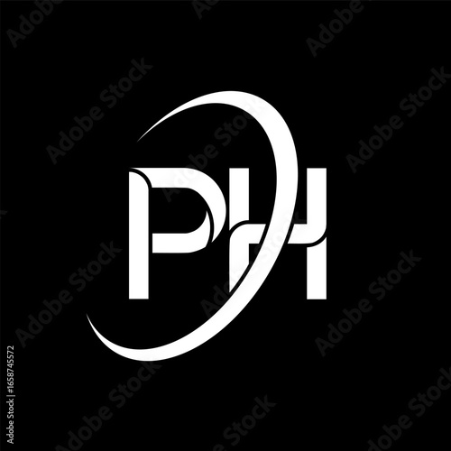 PH logo. P H design. White PH letter. PH/P H letter logo design. Initial letter PH linked circle uppercase monogram logo.