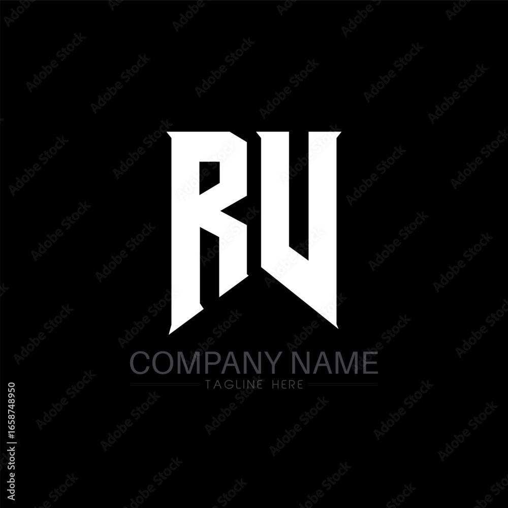 Obraz premium RV Letter Logo Design. Initial letters RV gaming's logo icon for technology companies. Tech letter RV minimal logo design template. RV letter design vector with white and black colors. RV