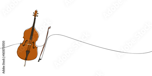 Single line drawing of a cello with bow. Colored continuous line icon. Vector illustration.