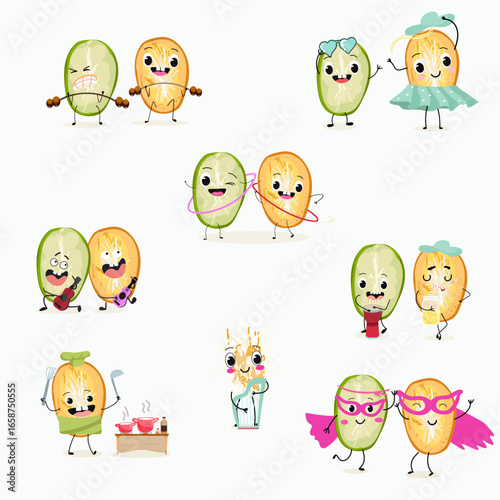 Canistel, Pouteria campechiana fruits, eggfruit thailand meal funny characters, hand drawn vector art.