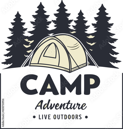 Vector art of vintage camping tent in the forest, a logo for outdoor adventure and travel, live outdoors