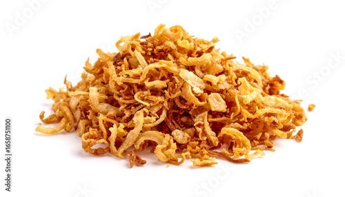 Crispy golden onion snacks piled high