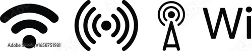 Wireless signal icons, wifi connectivity symbols, network signal, wireless internet, wifi network, antenna signals, wireless communication, wifi logo, internet connection, digital signal waves.