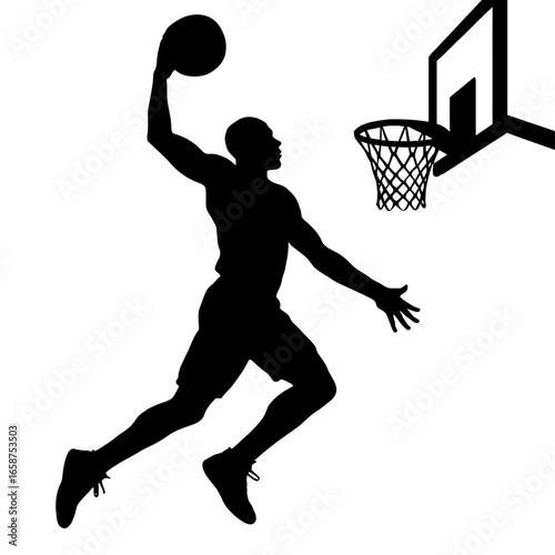 A Black Male Athlete Performing A Slam Dunk