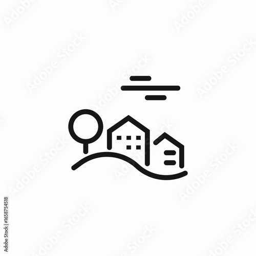 houses and tree icon sign vector