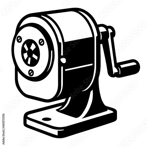 A classic vector illustration of a vintage crank-style pencil sharpener, representing school, office, and creative tools. Perfect for design themes of education, stationery, and art.