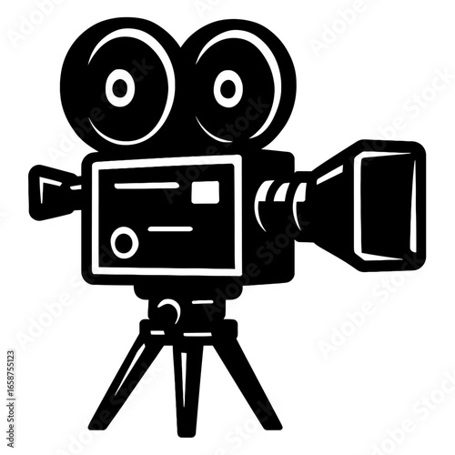 A classic vector illustration of a vintage film movie camera on a tripod, representing the art of filmmaking and video production. Perfect for themes of cinema, media, and creative projects.
