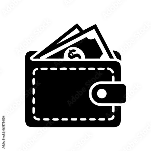 Vector icon of a wallet with one banknote inside