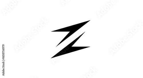 A dynamic black geometric symbol with sharp angles forming a stylized letter Z or lightning bolt icon.