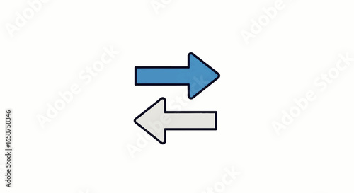 Blue and gray arrows with black outlines pointing in opposite horizontal directions.