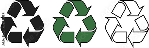 Vector art of three recycling symbols in different styles for environmental awareness