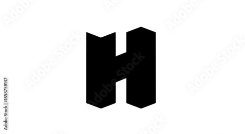 Bold geometric black letter H with chiseled notched and pointed ends.