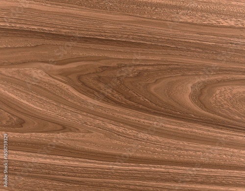 An image of a wood texture. It shows natural brown shades with smooth grain patterns and swirls. The surface has a polished, slightly glossy look, with darker streaks and lighter areas blending.