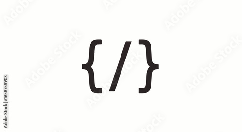 Dark grey minimalist code symbol with curly braces and a forward slash.