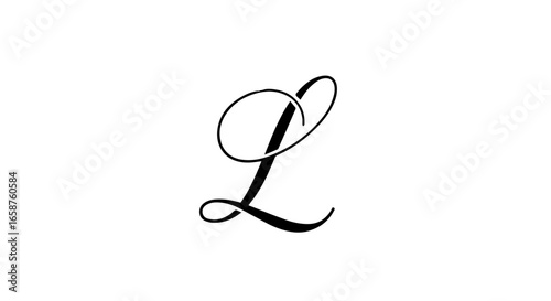 Elegant black calligraphic capital letter L in a flowing cursive script style with decorative loops.
