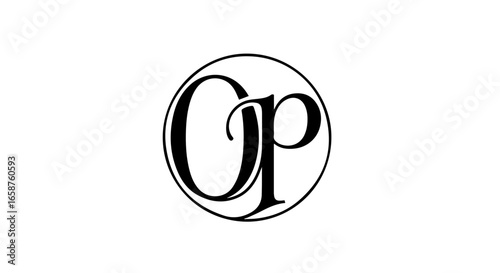 Elegant black calligraphic CP monogram featuring intertwined serif letters inside a thin circular frame.