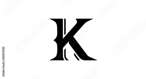 Elegant black letter K logo with sharp serifs and a decorative split vertical stem.