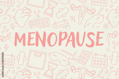 Menopause symptoms concept; woman health changes, female hormone balance, aging, hot flashes, mood swings, insomnia, emotional and physical changes- vector illustration
