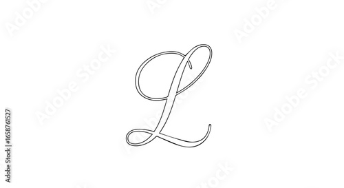 Elegant cursive letter L in a thin black outline calligraphic script style with flowing lines and loops.